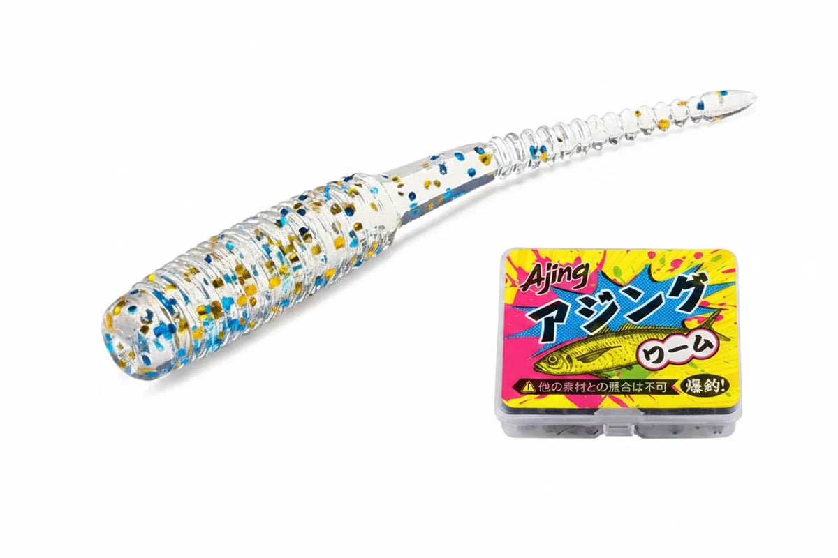 Colorful fishing lure with packaging on a white background